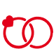 Two linked rings with a heart