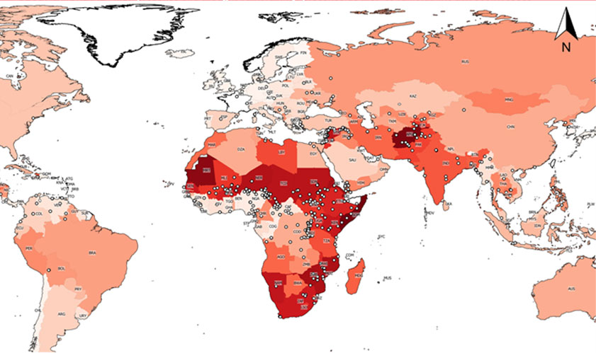 Klimabrennpunkte weltweit: Am stärksten betroffen sind afrikanische Länder und Länder des Mittleren Ostens und Asiens.