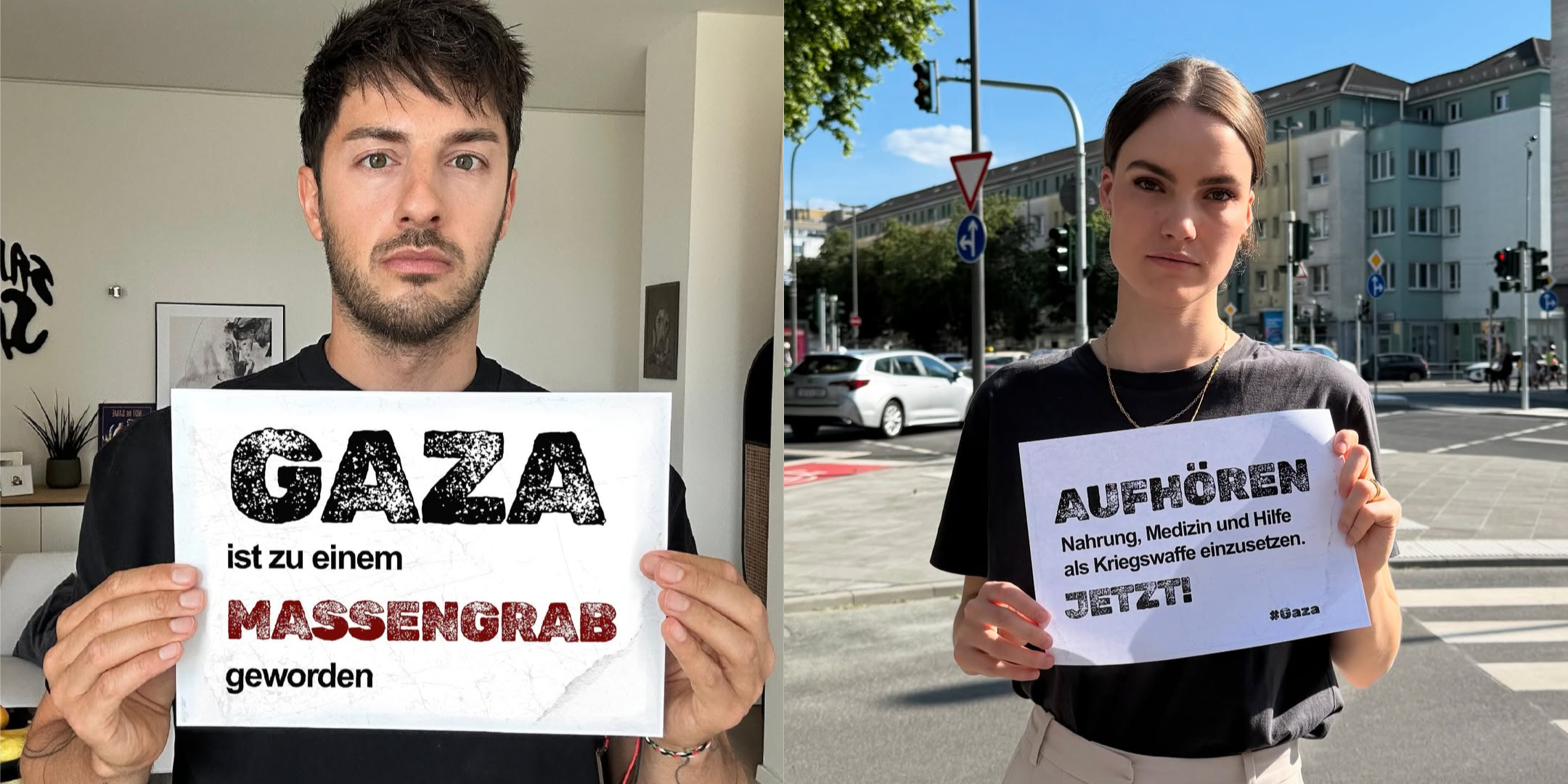Zwei Influencer*innen machen auf die Situation in Gaza aufmerksam.