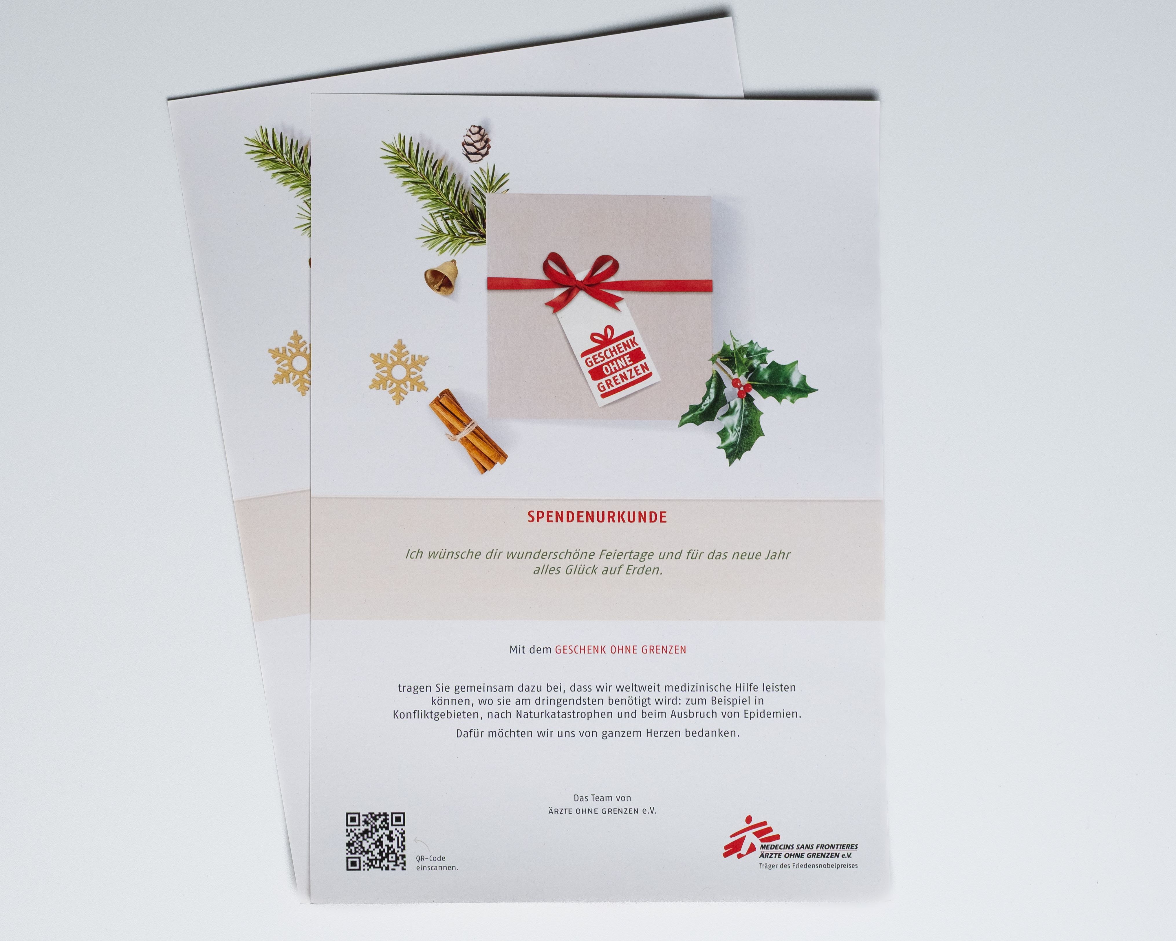 Urkunde zur Geschenkspende anlässlich der Feiertage