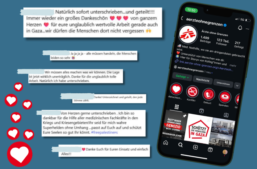 Auszüge von Kommentaren unter der Gaza Kampagne von Ärzte ohne Grenzen.