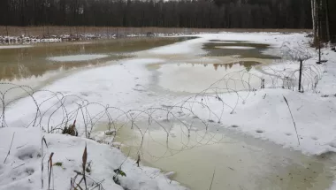 Grenze zwischen Polen Belarus in Natur Stacheldraht