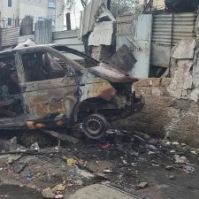 Unser zerstörter Krankenwagen in Gaza-Stadt.