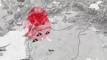Vom Erdbeben am 6. Februar betroffene Region in Syrien und der Türkei..