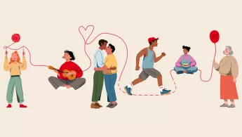 Grafik zeigt verschiedene gezeichnete Figuren in unterschiedlichen Situationen.