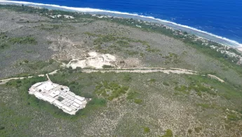Luftaufnahme eines Flüchtlingslagers auf der Insel Nauru, aufgenommen im Oktober 2018
