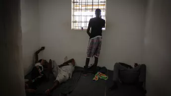 Men in the detention centre cells.

On September 2nd, 276 people were brought by the Libyan coast guard to Khoms (120 km east of Tripoli). They were then transferred to detention center where MSF works. Reportedly, they were in two rubber coats, one stopped due to engine failure, while the other boat continued to navigate for several hours before deflating and sinking. Survivors told MSF teams that over a hundred people died in the shipwreck.