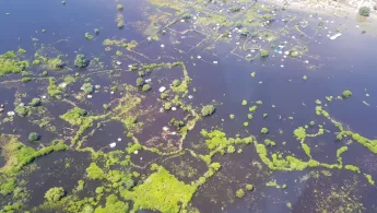 On an aerial assessment from Bor to Pibor, areas can be seen completely submerged by flooding.