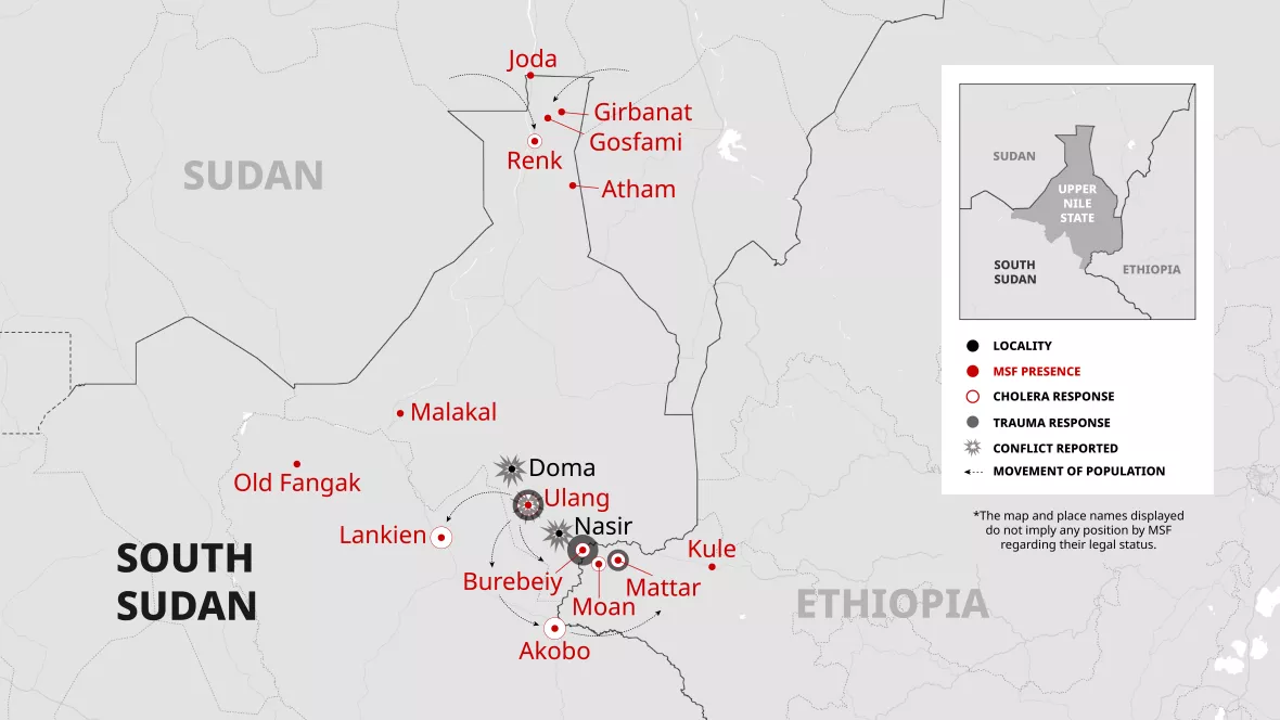 Karte der Aktivitäten von Ärzte ohne Grenzen auf beiden Seiten der Grenze