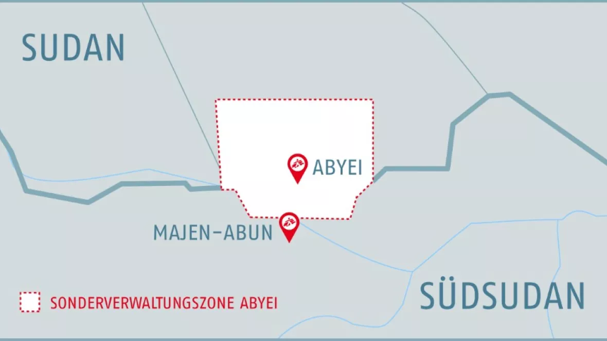 Karte der Grenzregion zwischen Sudan und Südsudan um Abyei