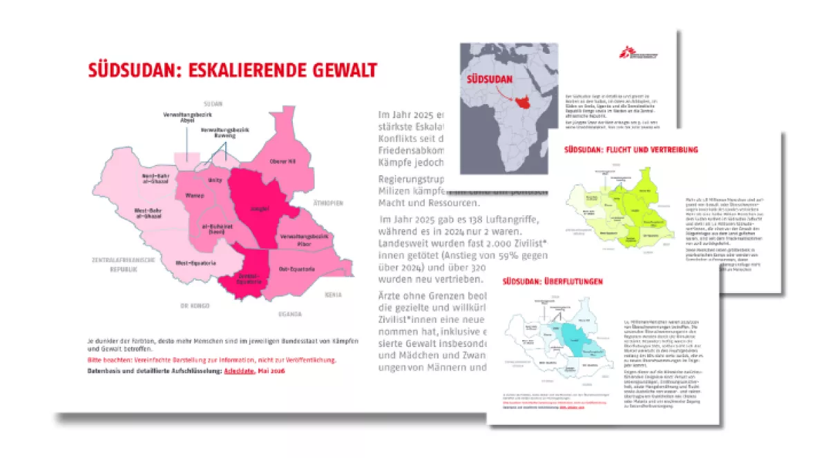 Mehrere Beispiele von Kartenmaterial zum Südsudan.