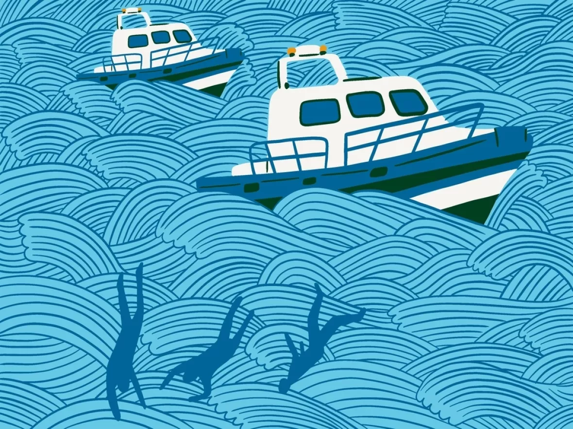 Zeichnung von Menschen im Mittelmeer