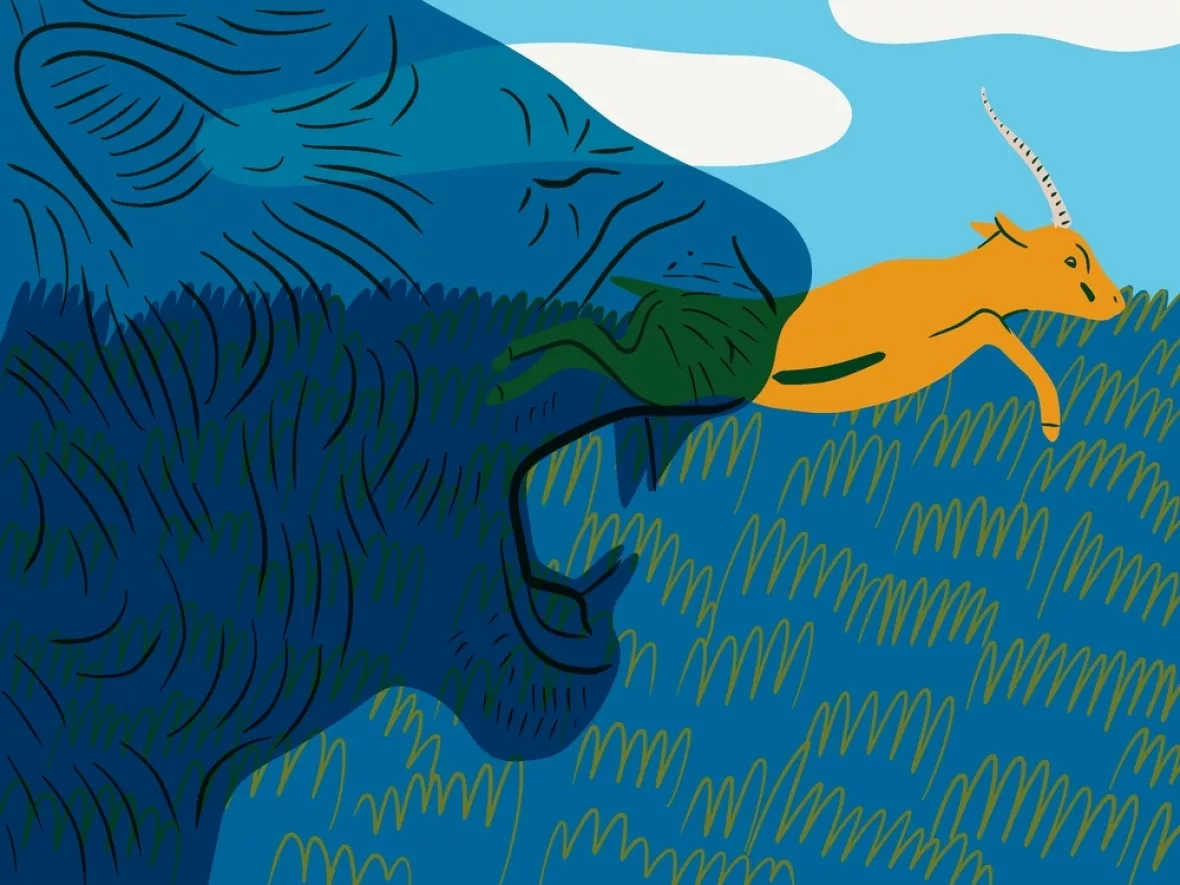 Zeichnung von einem Löwen, der eine Antilope frisst