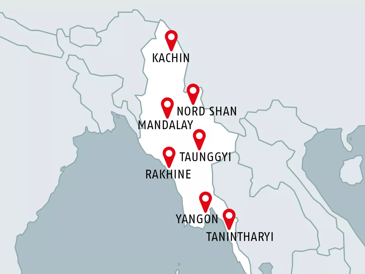 Ärzte ohne Grenzen ist in insgesamt 7 Regionen in Myanmar tätig.