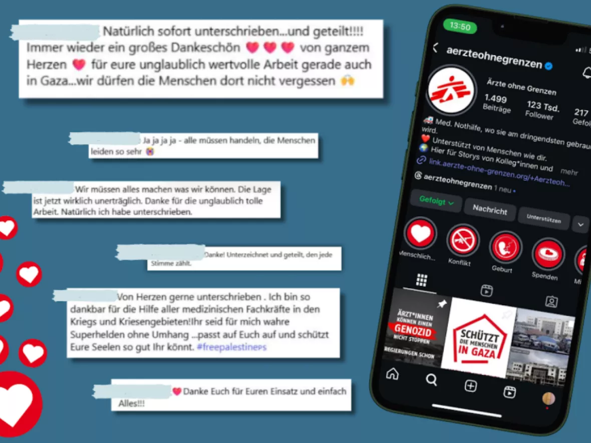 Auszüge von Kommentaren unter der Gaza Kampagne von Ärzte ohne Grenzen.