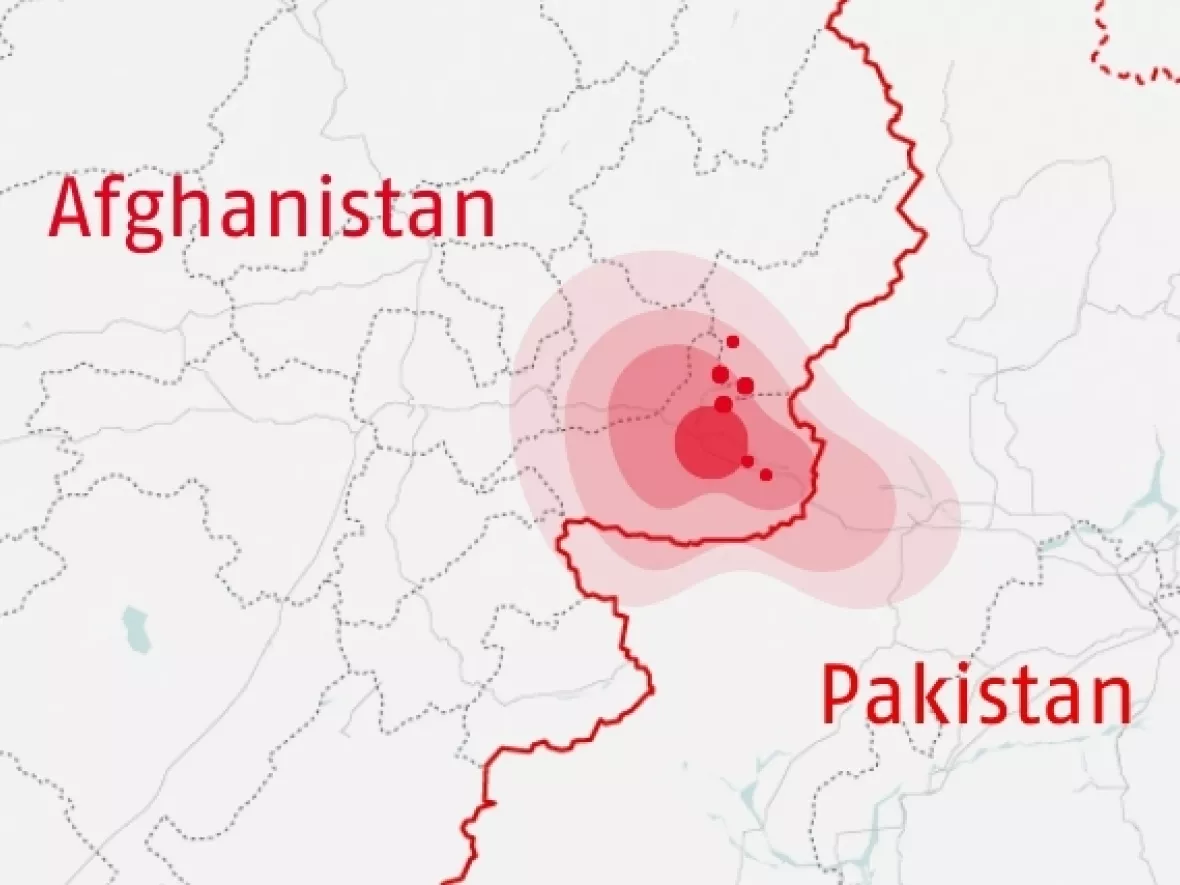 Eine Karte, auf der Afghanistan und Pakistan dargestellt werden.