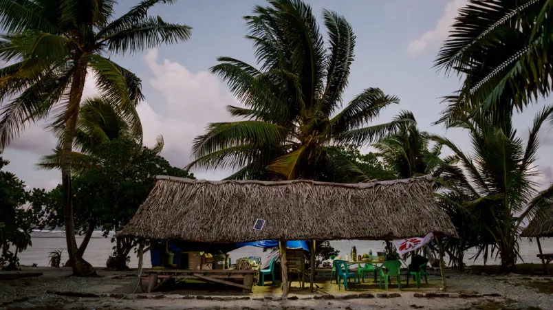 Hütte unter Palmen auf Insel