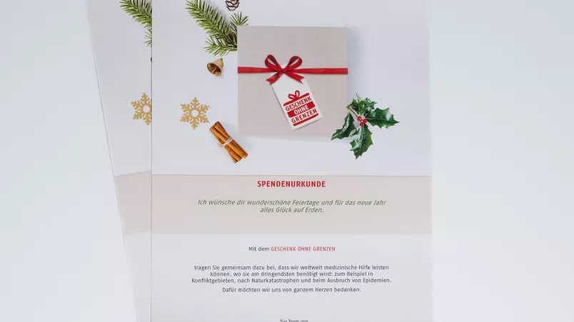 Urkunde zur Geschenkspende anlässlich der Feiertage
