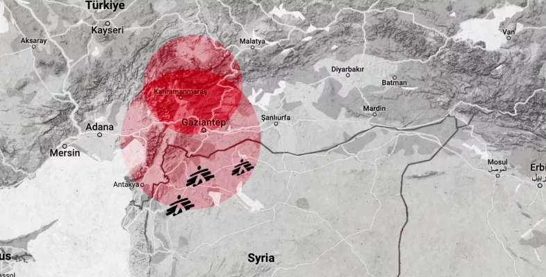 Vom Erdbeben am 6. Februar betroffene Region in Syrien und der Türkei..