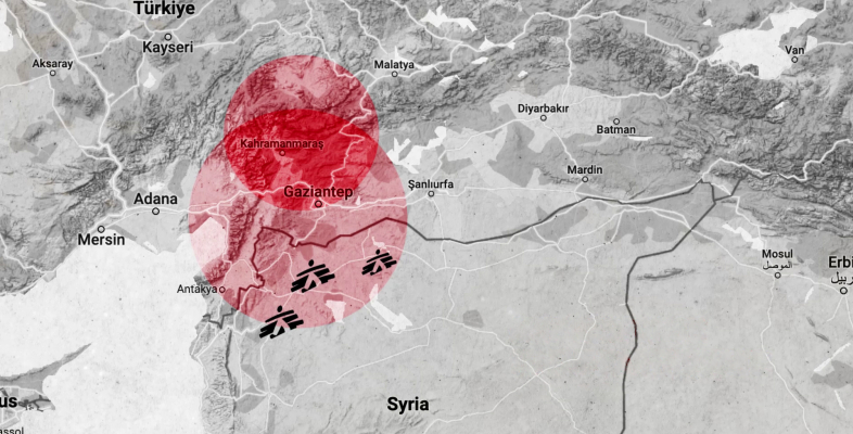 Vom Erdbeben am 6. Februar betroffene Region in Syrien und der Türkei..