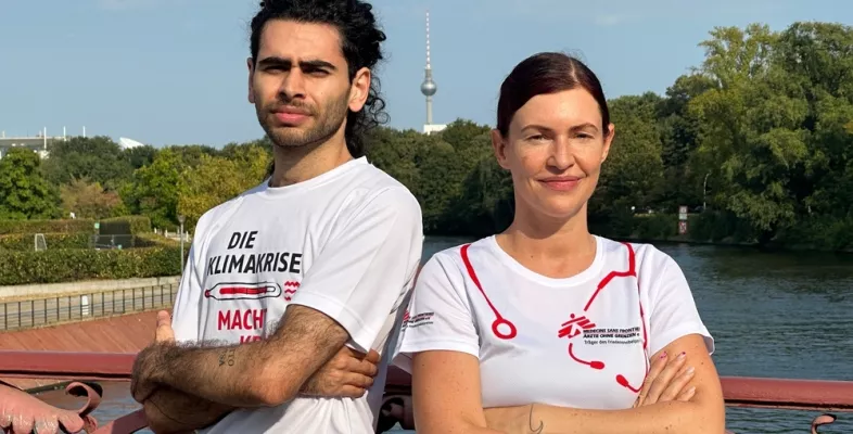 Zwei Mitarbeitende von Ärzte ohne Grenzen bereiten sich auf den Halbmarathon in Berlin 2025 vor.