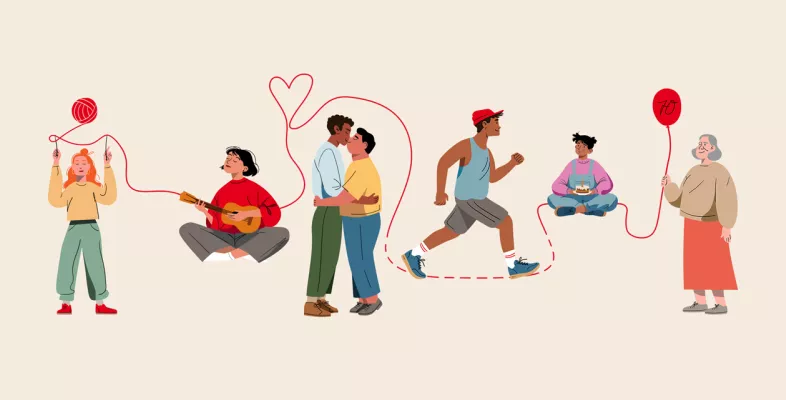 Grafik zeigt verschiedene gezeichnete Figuren in unterschiedlichen Situationen.