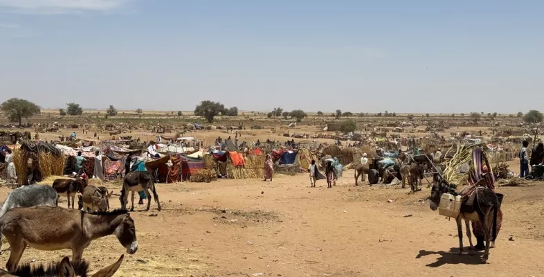 Blick auf Geflüchtetencamp mit provisorischen Unterkünften