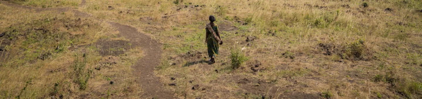 Einzelne Person steht in weiter Steppe