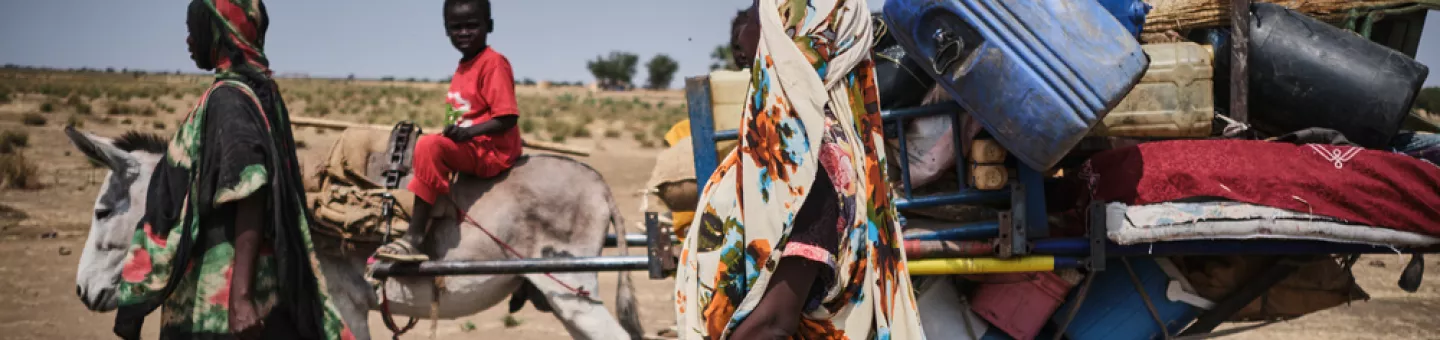 Transport von Habseligkeiten mit Esel und Wagen