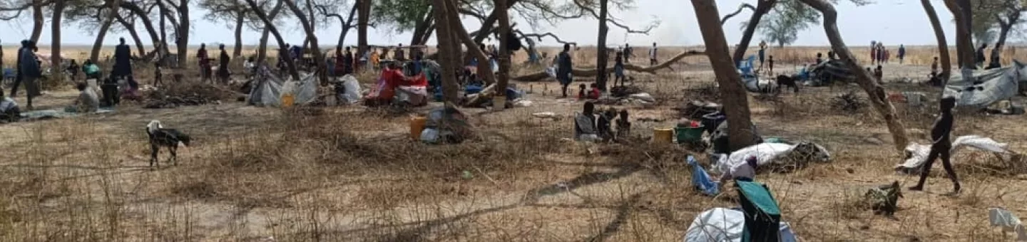 Familie unter Bäumen in Nyatim, Südsudan