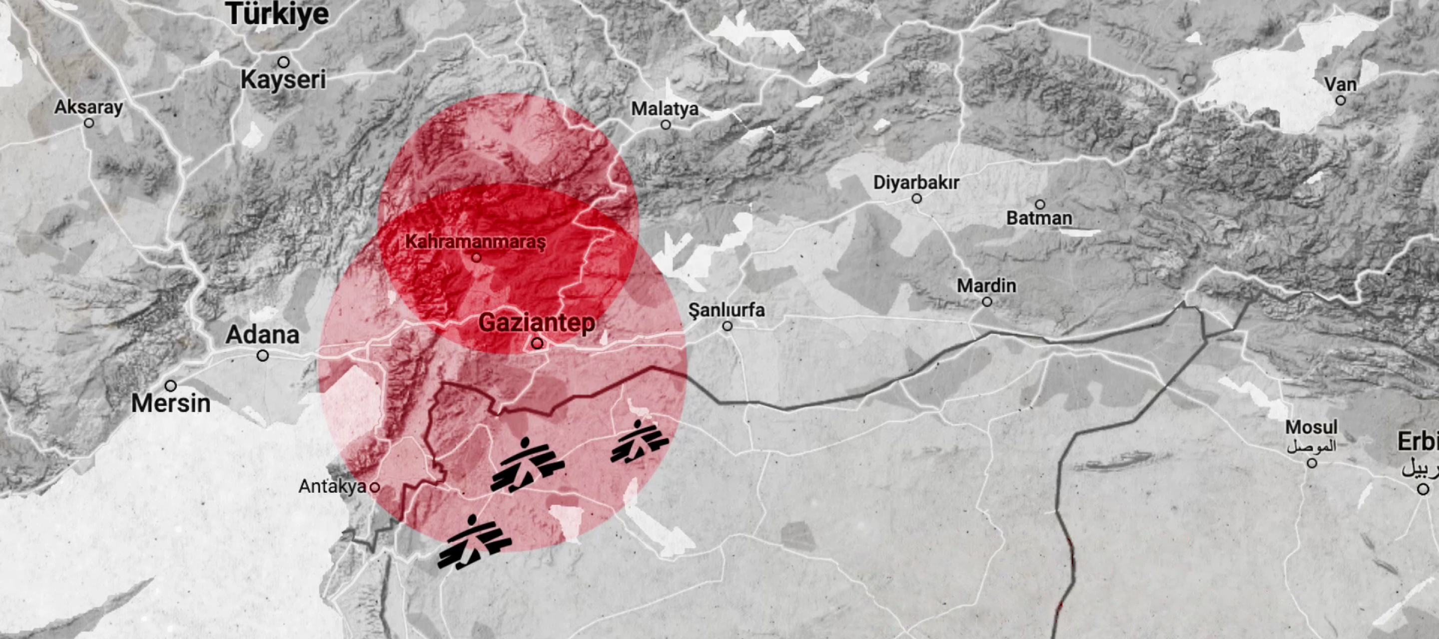 Vom Erdbeben am 6. Februar betroffene Region in Syrien und der Türkei..