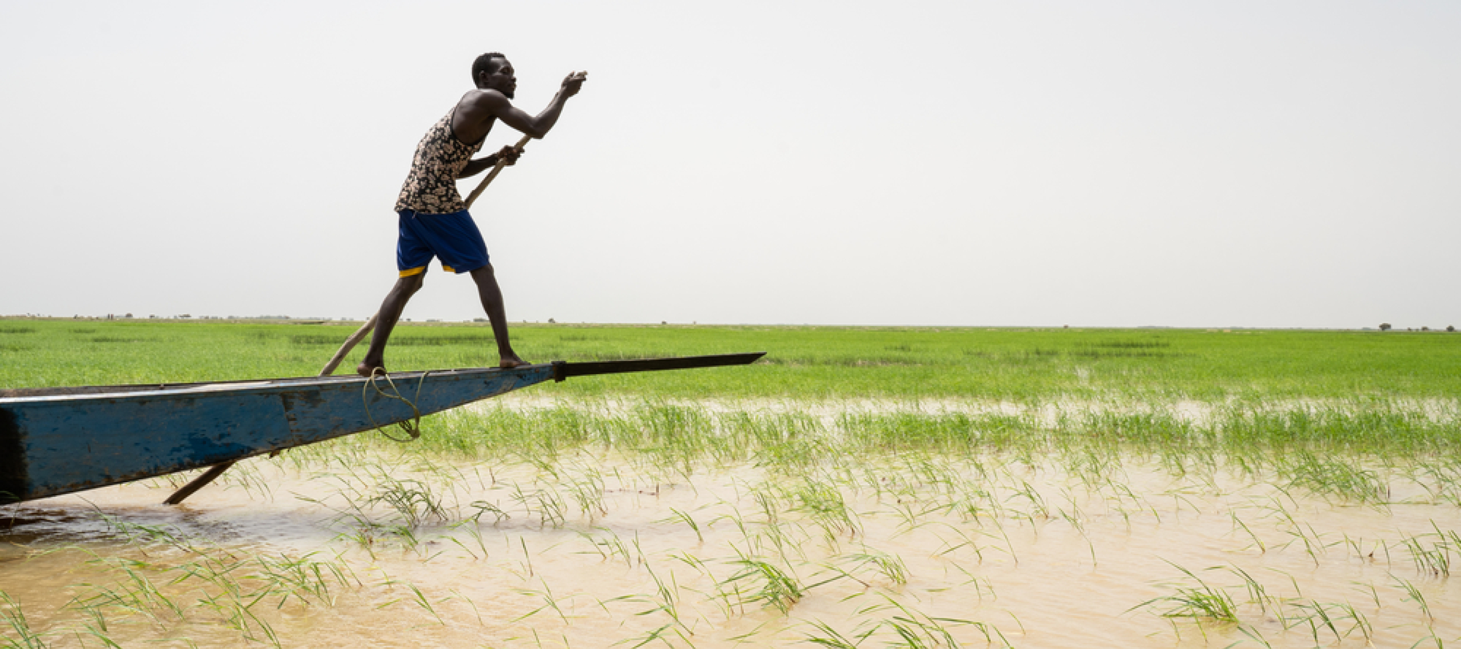 Bootsmann steuert Boot über Fluss Niger