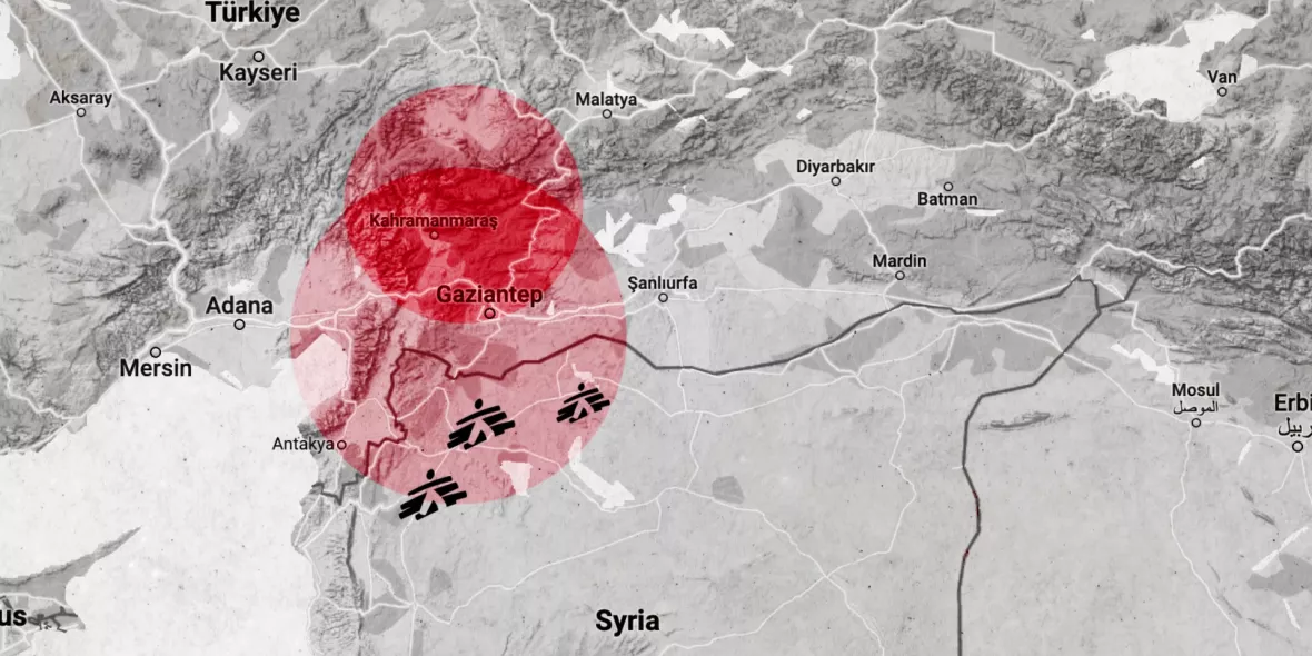 Vom Erdbeben am 6. Februar betroffene Region in Syrien und der Türkei..