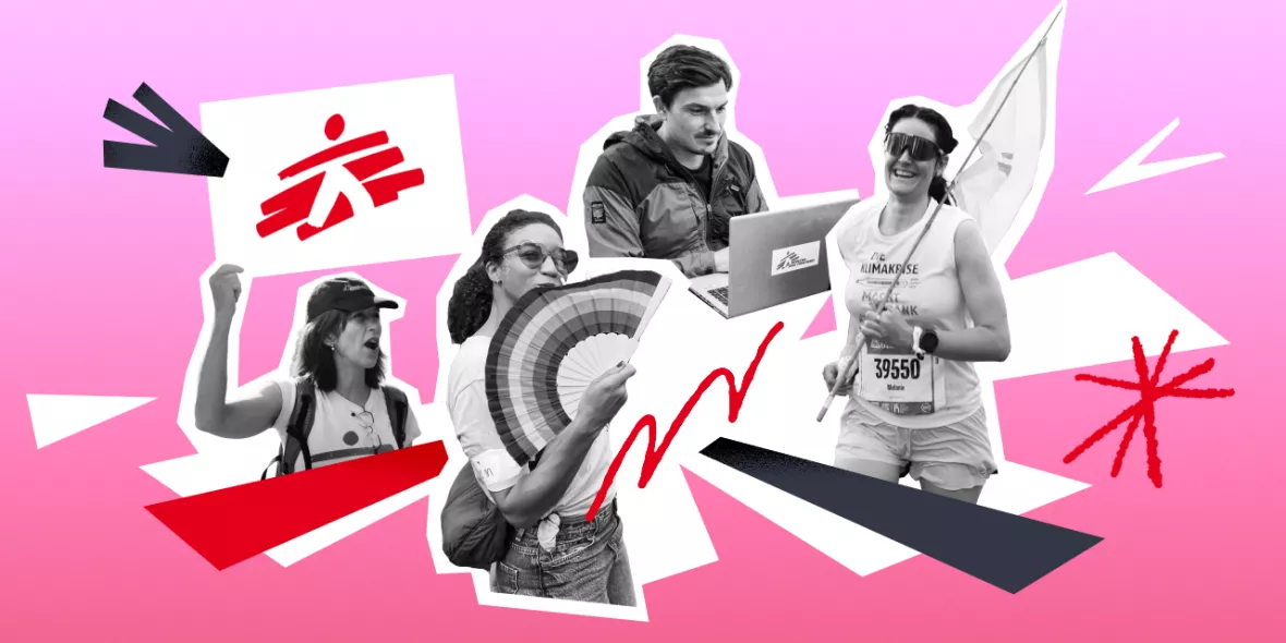 Eine Foto-Collage mit Personen, die sich für Ärzte ohne Grenzen engagieren.