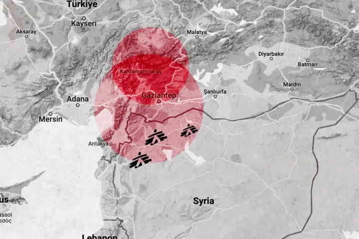 Vom Erdbeben am 6. Februar betroffene Region in Syrien und der Türkei..