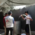 Wassertank, Vertriebenenlager, Nordwesten Syriens