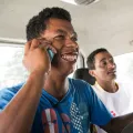 TOAMASINA, MADAGASCAR - Andrinjaka RAFAMANTANANTSOA (left), 28, was just released from the plague triage and treatment centre where had been cared for since 11 October. ANDRINJAKA is a mason. Due to fears of being rejected by his boss and his coworkers, he has asked the MSF Health Promoters to come with him to his workplace in order to meet them and explain them that he’s no longer a danger to his team. ANDRINJAKA greets them one last time.